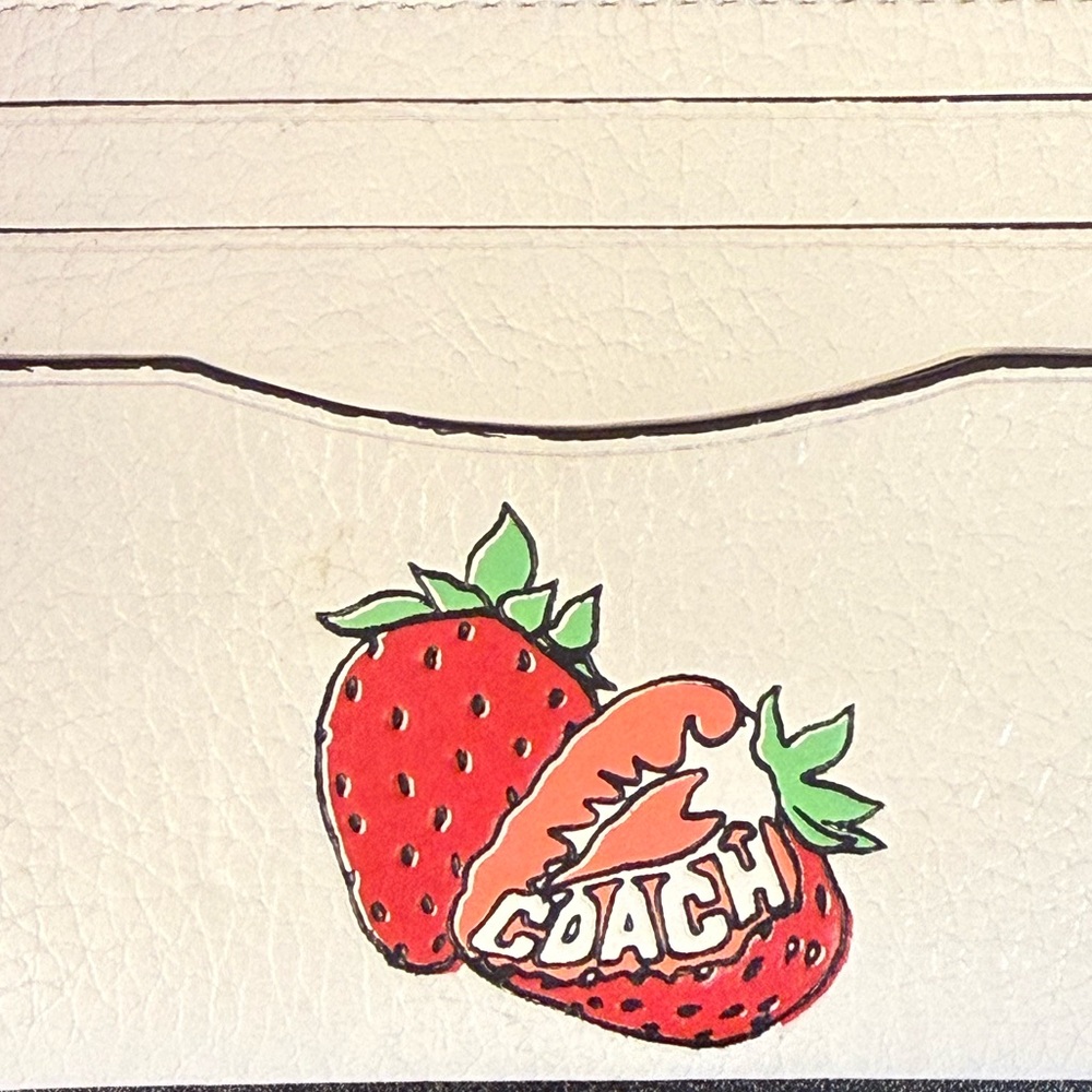 Coach Pebbled Leather Slim ID Card Case with Strawberry Graphic CAR33 - Picture 3 of 10